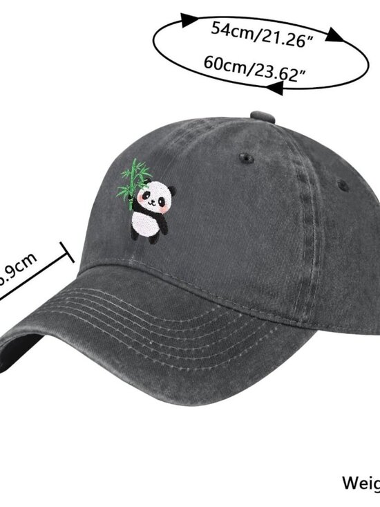 Women\'s Embroidery Adjustable Washed Distressed Casual Trucker Hat Panda